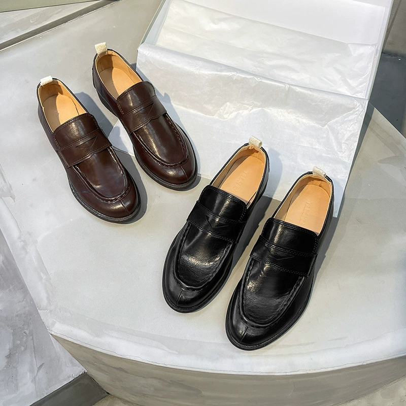 Женские кожаные туфли из натуральной кожи, новая нишевая модель 2025 года, британский стиль ретро, универсальные лоферы на одной ноге