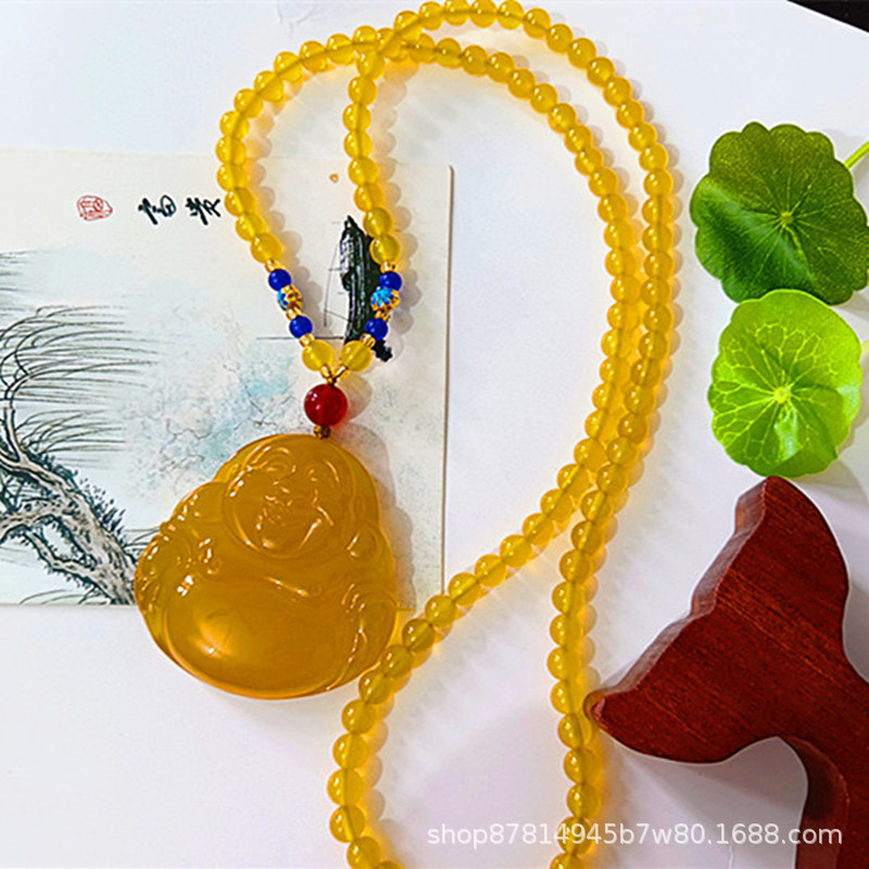 메인 차트 체인 인증서 상자가있는 노란색 chalcedony Buddha (50*50mm)