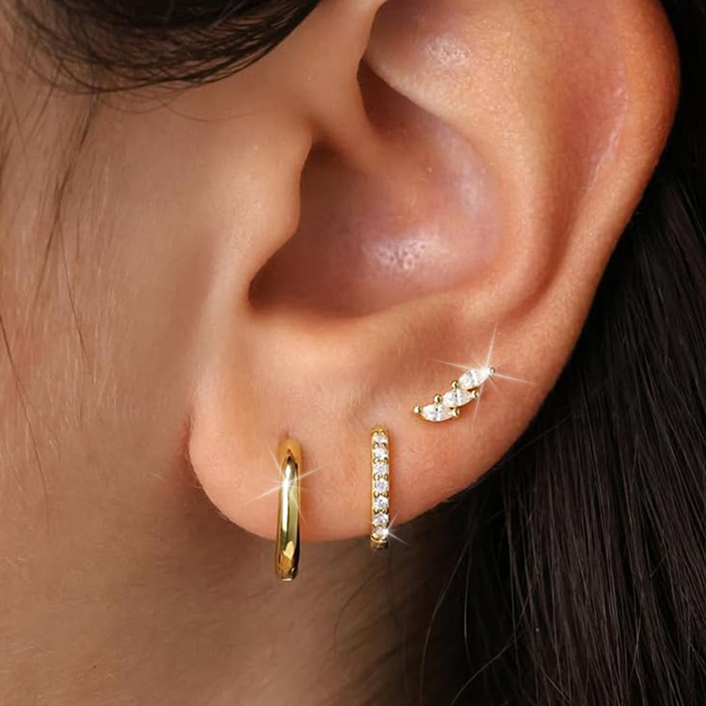1 Set 925 Sterling Silver Zircon Geometric Earrings Ear Studs display picture 14