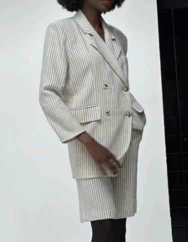 Ensemble deux pièces GraceChic GraceChic 25 cm, rayé coton et lin, avec short, style décontracté, référence 1788_voghion.com