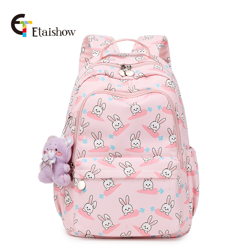 Fábrica al por mayor mochila femenina estudiante de secundaria lindo gato impresión gran capacidad impermeable chica