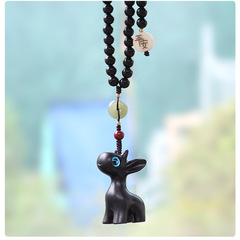 一路檀木小鹿創意汽車掛件車載後視鏡男女掛飾送男友禮物