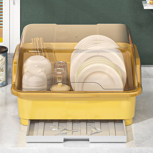 Tableware storage box for household extra large dust-proof dish drain rack with cover kitchen floor-mounted drain rack