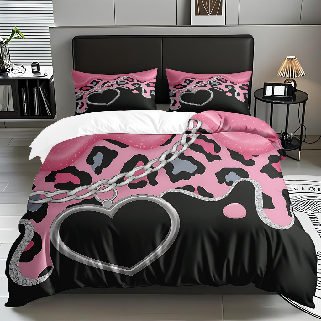 TEMU / JIT comercio exterior textil doméstico transfronterizo impresión digital de leopardo de alta definición colcha de colcha de almohada kit de ropa de cama para hacer dibujos