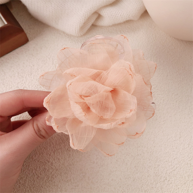Nuevo estilo coreano temperamento artístico temperamento antiguo hilo de red flores agarrando clip de pelo estilo francés detrás de la cabeza agarrando tocado de verano