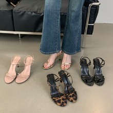 不含税2025夏季新款法式欧美圆头露趾凉鞋漆皮细高跟细带气质凉鞋