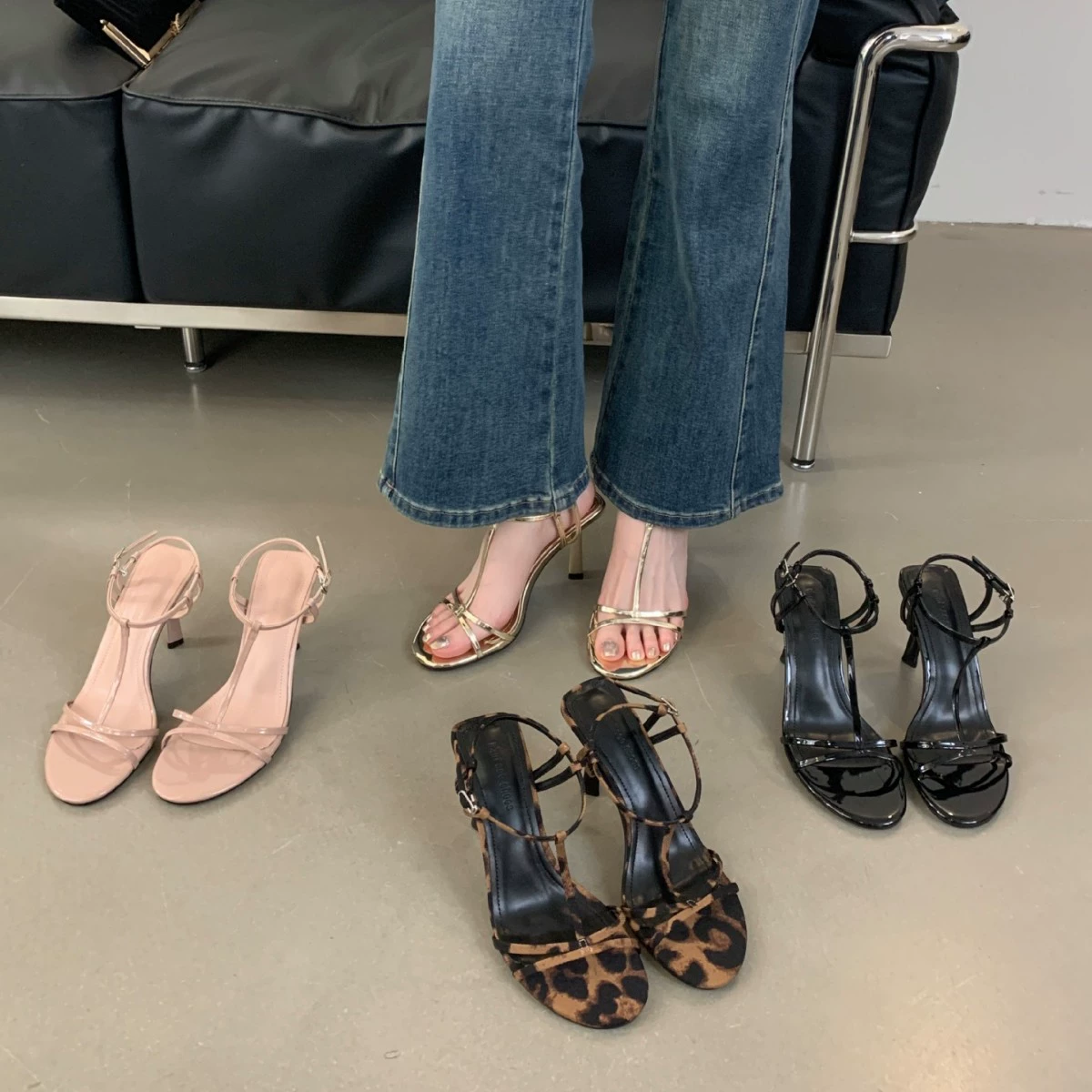 2025 Новый французский европейский и американский босоножки с круглой головой с лакированной кожей на высоком каблуке темпераментные сандалии