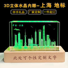 3D水晶内雕上海地标建筑模型摆件东方明珠纪念品中心大厦手伴礼品