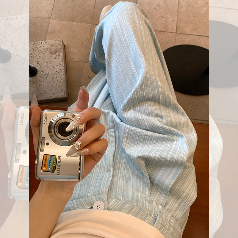 宋正恩白色垂感阔腿裤女夏季小个子高腰显瘦休闲裤拖地宽松白裤子|undefined