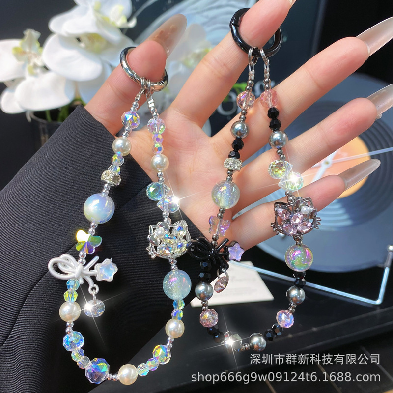 皓石KT蝴蝶结星星小挂件手机链 高颜值水晶串珠钥匙包包挂绳女款|undefined
