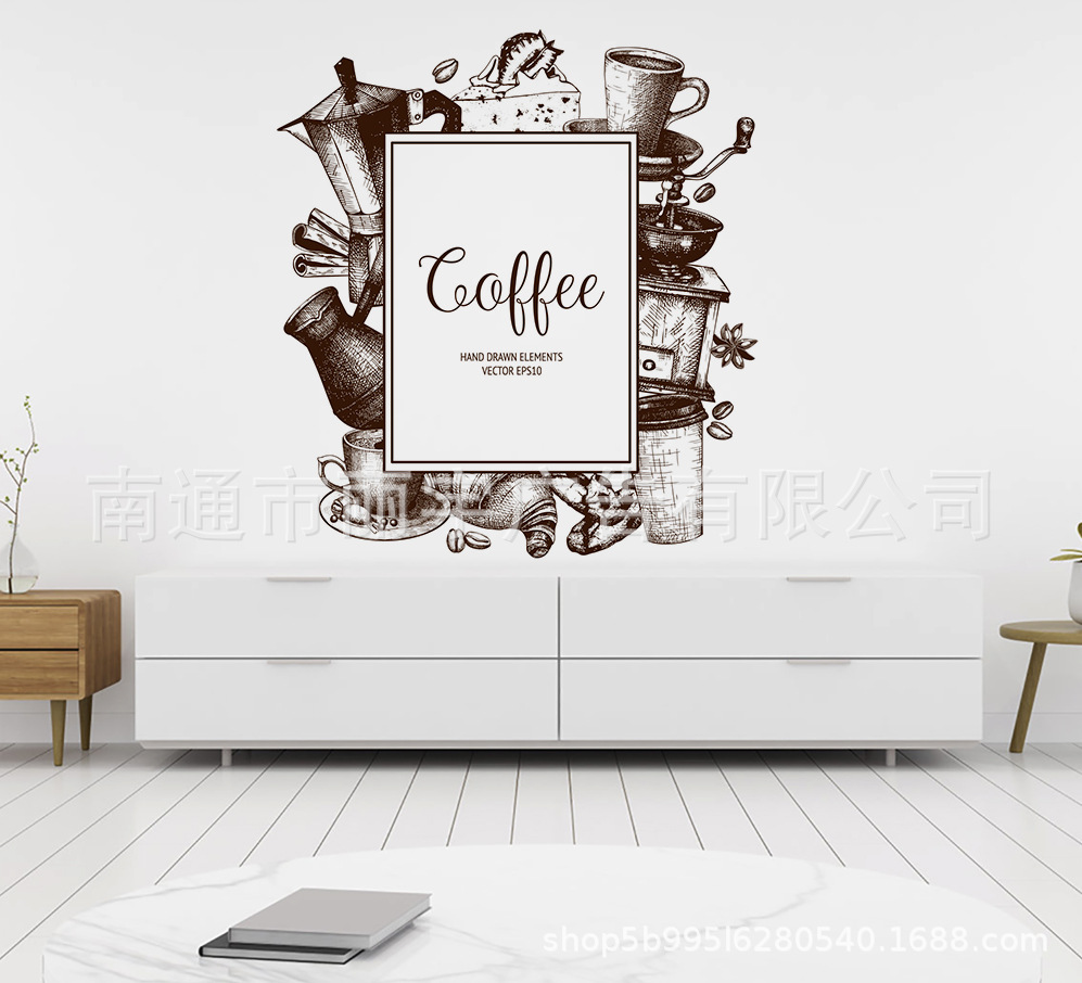 外贸新款咖啡杯子coffee图案装饰咖啡厅PVC墙贴画 贴纸 车贴 门贴