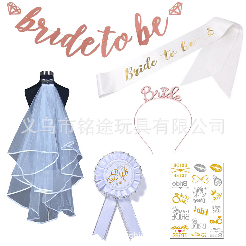 Una sola fiesta velo de novia Novia a ser correa de hombro etiqueta cinturón gafas tatuaje pegatinas cadena bandera conjunto de seis piezas