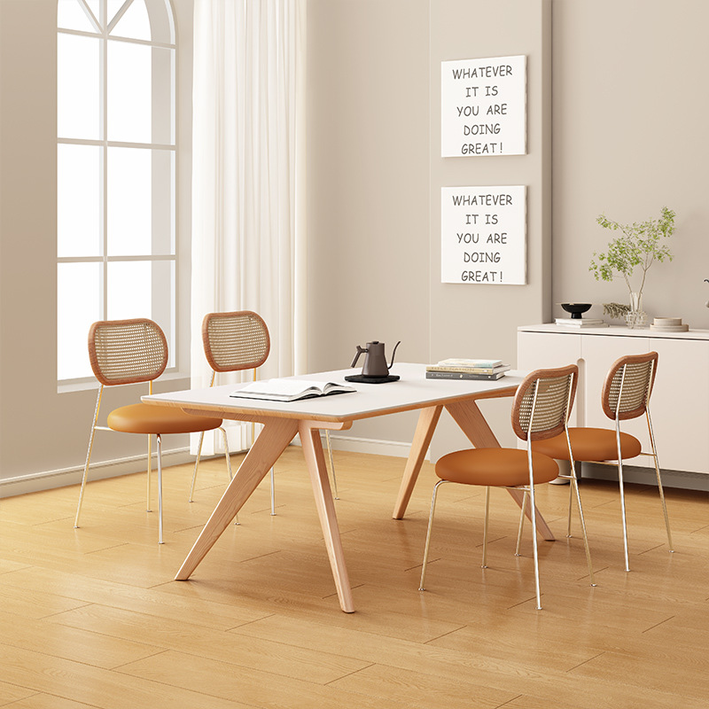 Mesa de comedor de placa de roca de madera maciza de estilo japonés simple y moderno estilo de registro mesa de arroz de ballena luz mesa de comedor de placa de roca de lujo y silla