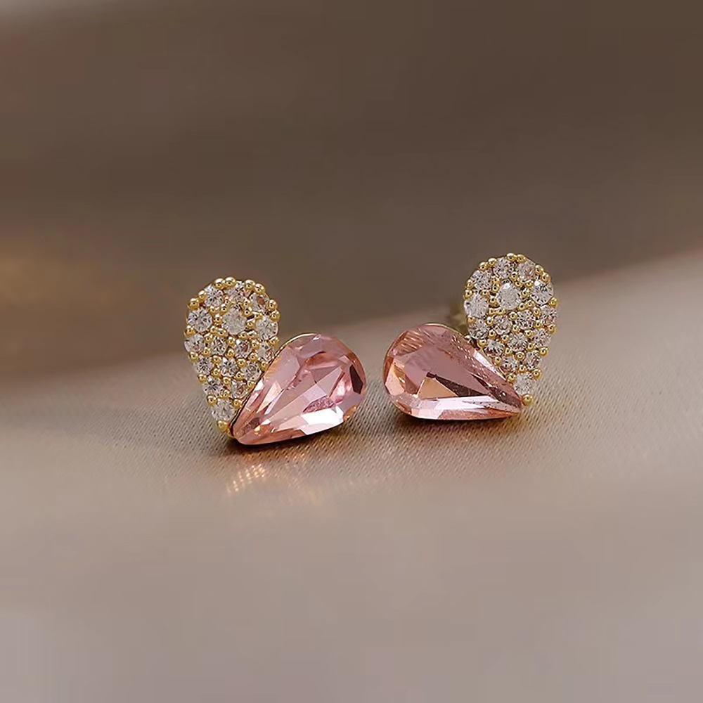 1 Pair Sweet Water Droplets Heart Shape Sterling Silver Plating Inlay Artificial Gemstones Ear Studs display picture 1