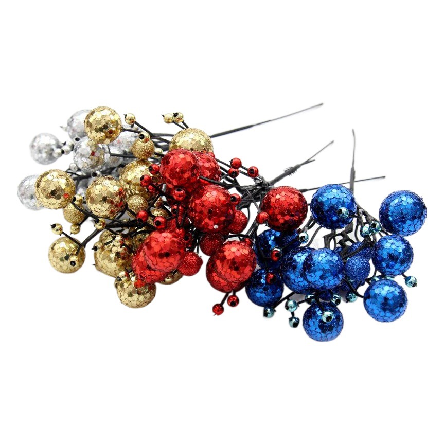 Arreglo de ramas con purpurina dorada de 22 cm, bayas rojas, decoración navideña, accesorios colgantes para árbol de Navidad y corona, venta al por mayor