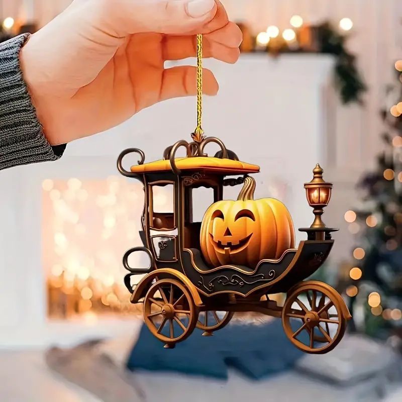 Halloween creativo calabaza coche festivo regalo de decoración transfronteriza nuevo acrílico plano coche colgante espejo retrovisor image 3