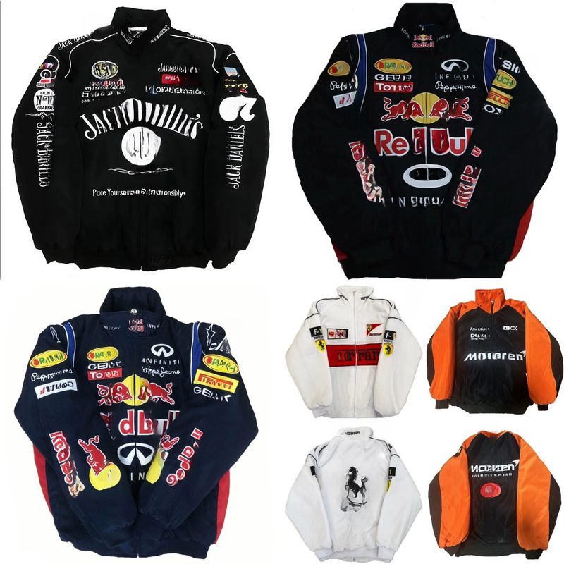 f1 embroidered racing jacket RedBull co-branded racing jacket American style long-sleeve cycling jersey embroidered with cotton padding for couples f1 embroidered racing jacket RedBull co-branded racing jacket American style long-sleeve cycling jersey embroidered with cotton padding for couples