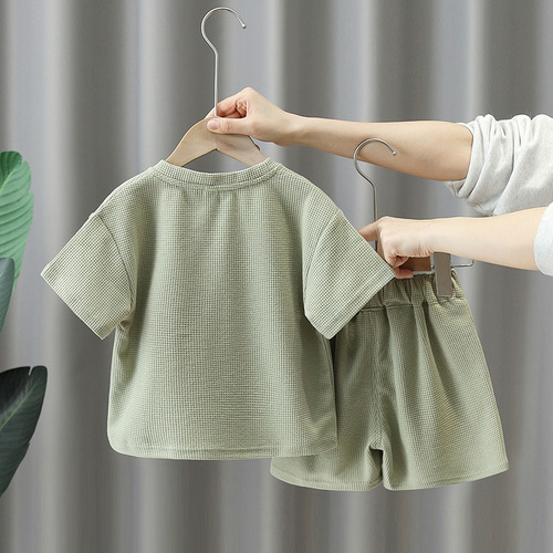 3558 Boys Summer Short Sleeve Suit  New Internet Celebrity Handsome Baby Thin Clothes Trendy Children Summer Style Children's Clothes