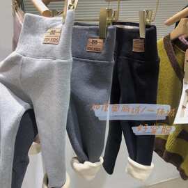 女童加绒打底裤秋冬新款中小童一体绒高腰保暖裤宝宝冬装外穿长裤