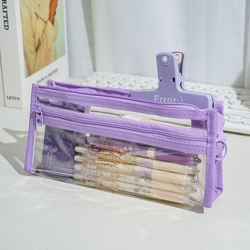 Bolsa de lápiz multicapa transparente de gran capacidad para examen simple especial de alta cara para estudiantes japoneses bolsas de papelería