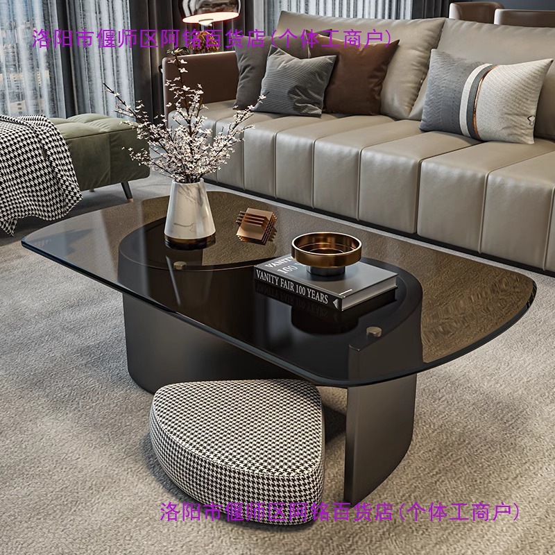 马肚状钢化玻璃茶几意式轻奢长方形茶台客厅家用现代简约小户型