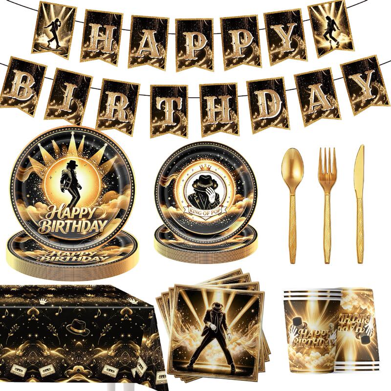 Cross-border Michael Jackson themed birthday party decoration banner and disposable tableware paper Cross-border Michael Jackson themed birthday party decoration banner and disposable tableware paper