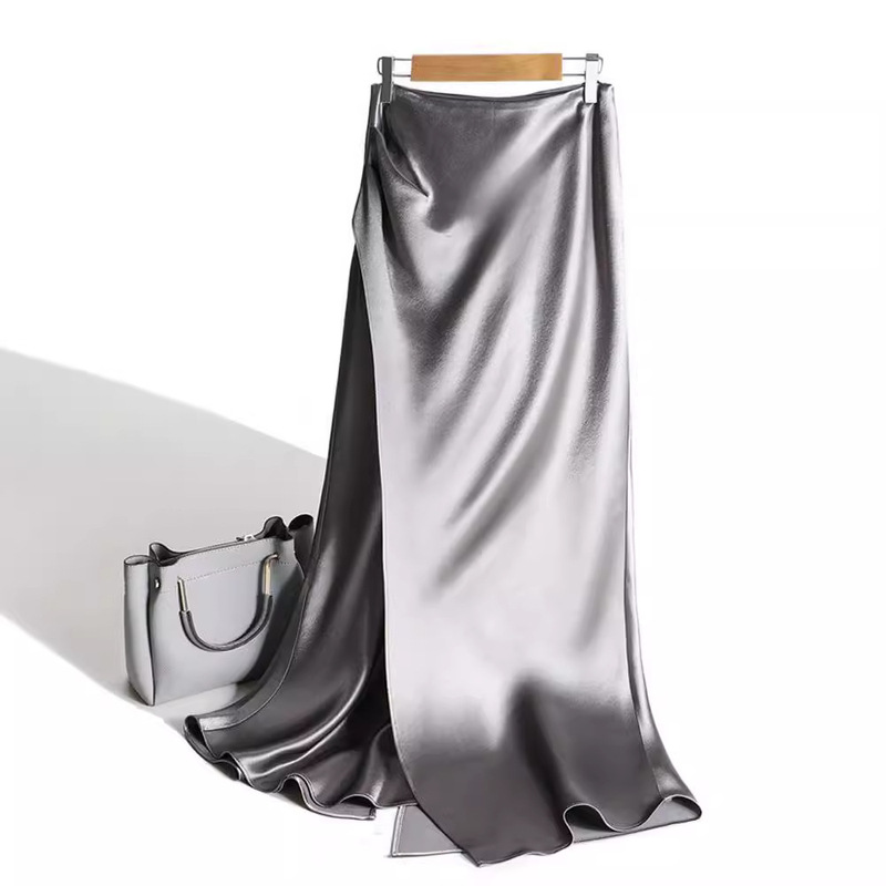 Bsq23004 Girls' Era Irregular Acetate Satin French Elegant Slit Mid-Length Hip-Covering Fishtail Skirt