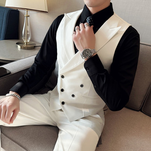 2025 New Season Boys' Vests Korean Style Slim Double-Breasted Design Slim White Men's Suit Vests Consignment