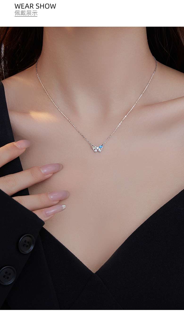 925 Silver Animal Butterfly Colorful Zircon Valentine'S Day Mother'S Day Necklace display picture 6