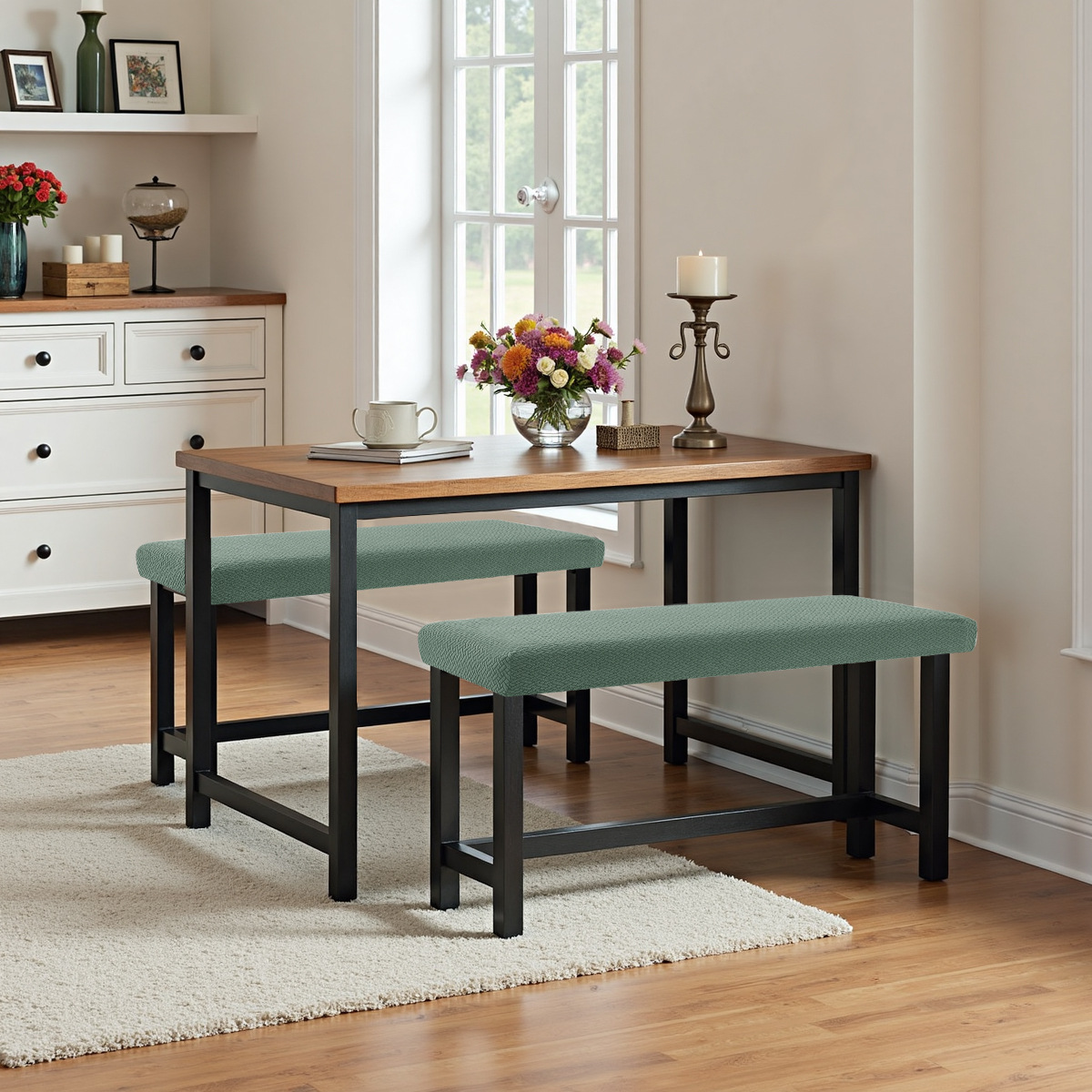 Tejido transfronterizo jacquard en forma de T patrón de rayas cubierta de taburete larga con hebilla, hotel elástico grueso, cambio de zapatos, paquete de taburete, cubierta de silla