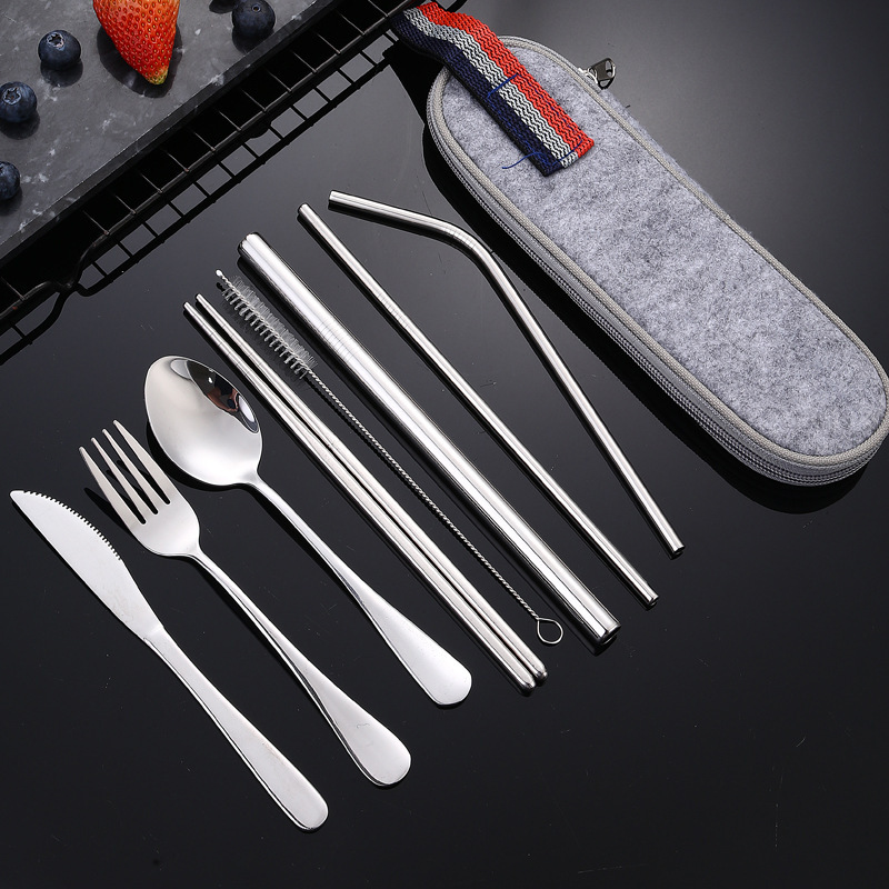 Amazon 304 Stainless Steel Portable Cutlery Set with Straw, Western-Style Hotel Cutlery, Chopsticks, Outdoor Tableware Set Amazon 304 Stainless Steel Portable Cutlery Set with Straw, Western-Style Hotel Cutlery, Chopsticks, Outdoor Tableware Set