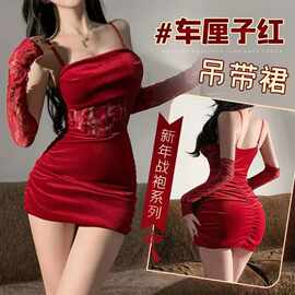情趣内衣红色圣诞性感纯欲丝绒睡衣服制服套装qqny显瘦包臀裙A122