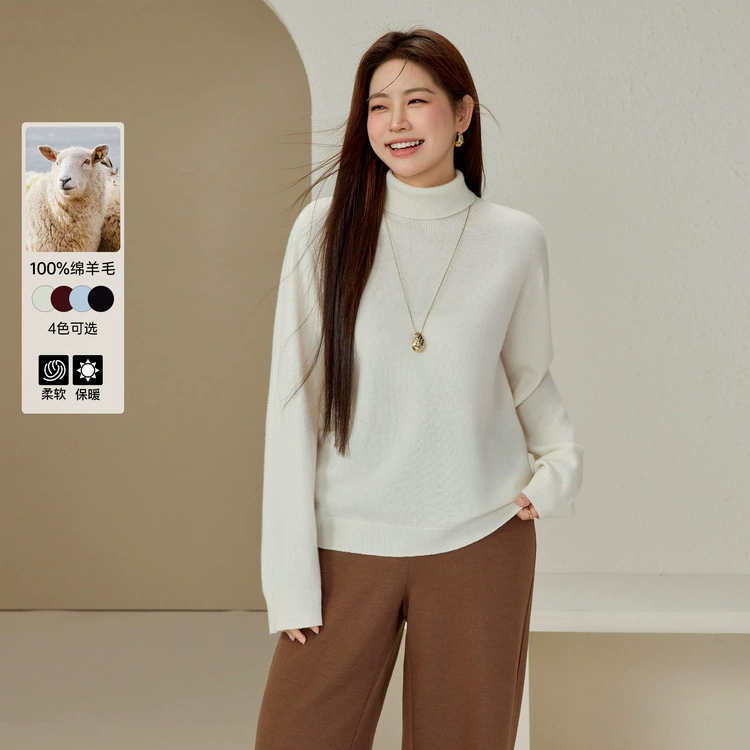Цветное шоу большой размер женщины простой простой цвет овечьей шерсти темперамент дикий свитер толстый mm2024 зимний новый