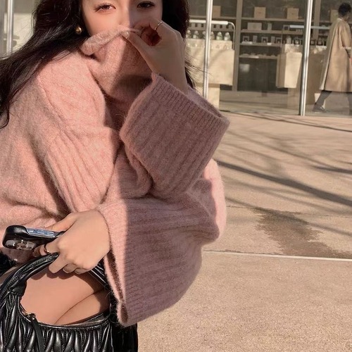 Lazy Style Retro Loose High Collar Knit Top for Women Autumn/Winter Upstairs Slimming Casual Sweatshirt Cardigan