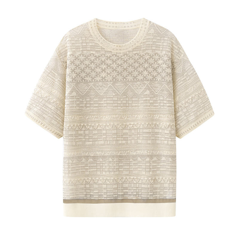 In Stock 2026 Summer Women's New Jacquard Short-Sleeved Knit Top 2K2Ee09 In Stock 2026 Summer Women's New Jacquard Short-Sleeved Knit Top 2K2Ee09