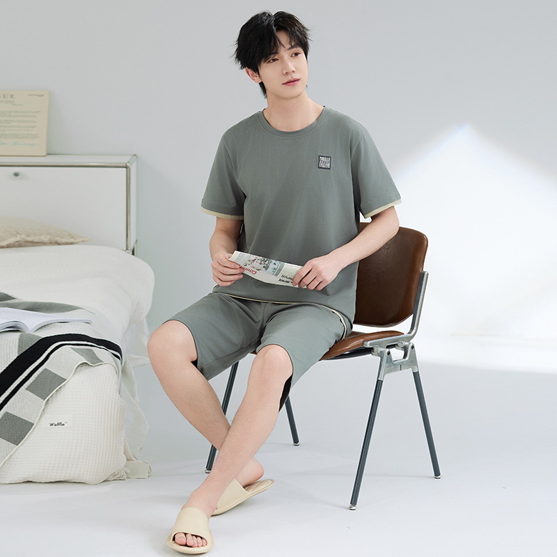 Pijamas de hombre verano algodón de manga corta cuello redondo suelto talla grande marco de tracción de verano algodón fresco traje de servicio a domicilio para niños