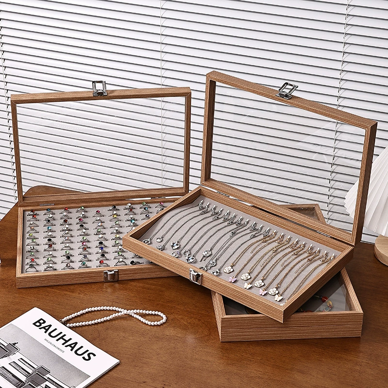 Шкатулка для хранения ювелирных изделий из розового дерева, кольцо, серьги, ожерелье, браслет, коробка из цельного дерева, большая вместительная антиокислительная коробка для демонстрации ювелирных изделий