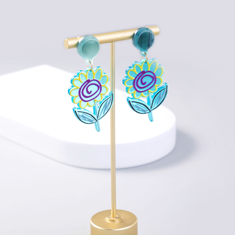 Wholesale Fashion Graffiti Color Sunflower Acrylic Earrings Nihaojewelry display picture 6