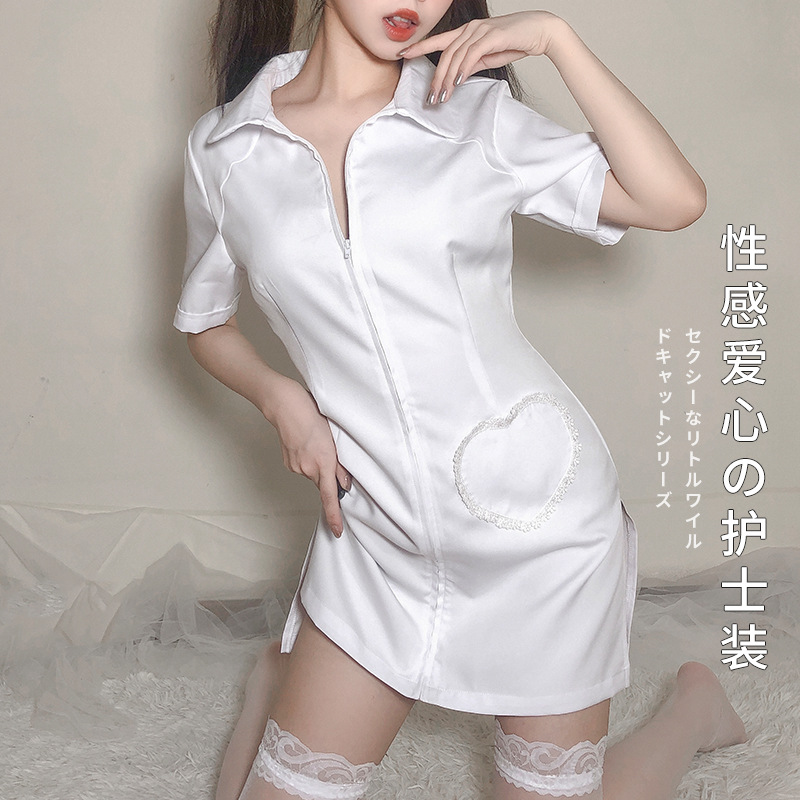 Cross-Border Plus-Size Erotic Lingerie Cos Performance Maid Nurse Uniform Temptation Set White Angel Role Play