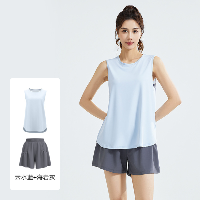 Juyi Tang traje deportivo casual suelto correr malla hermosa espalda sin mangas chaleco camiseta pantalones cortos traje deportivo mujer