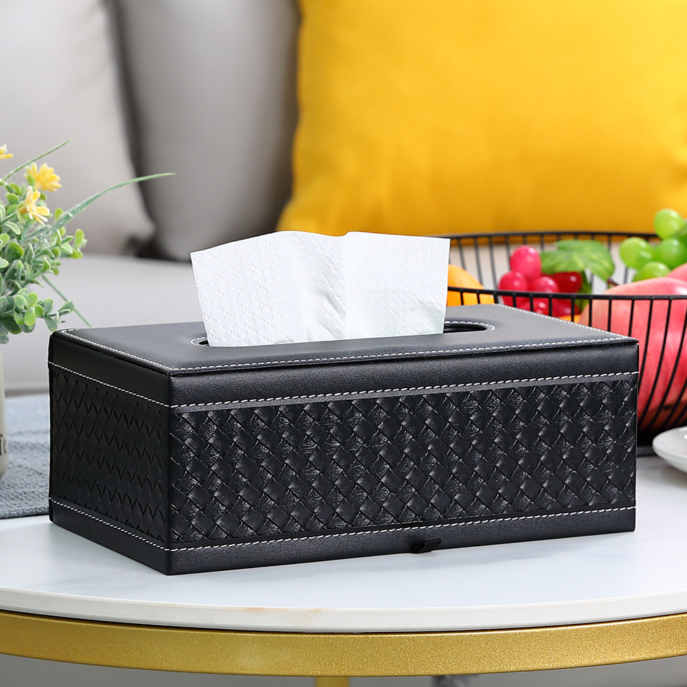 Woven grain leather large paper box hote...