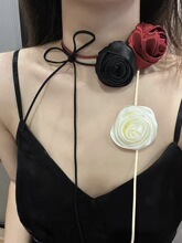 甜酷的choker玫瑰颈链复古风性感女小众时尚百搭黑色玫瑰花朵项链