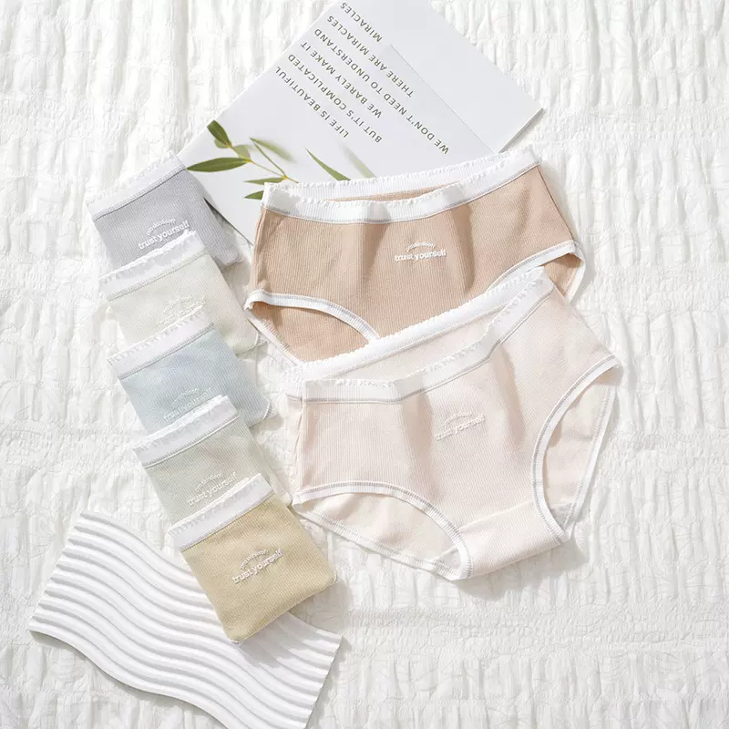 纯棉内裤女款A类纯棉内裤透气抑菌三角裤女生中腰内40支罗纹针织