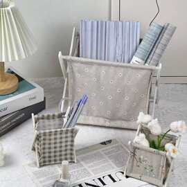 GS简约杂志报刊收纳架折叠布艺实木置物架桌面整理书本杂物新品