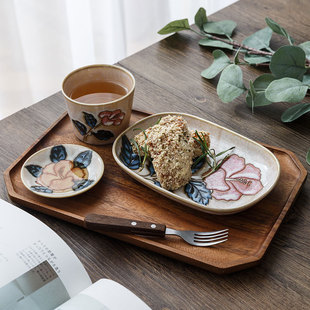 Japanese Imported Okinawa Rose Glaze Style Natural Kiln Ceramic Plate Underglaze Color Japanese Porcelain Rice Bowl