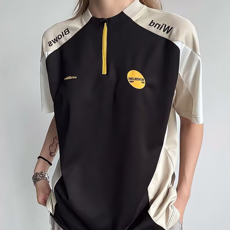 Half-Zip Contrasting Color Splicing Jersey Short-Sleeved Men's Summer Cool Quick-Drying T-Shirt Sun Protection Feather Sports Cycling Jersey