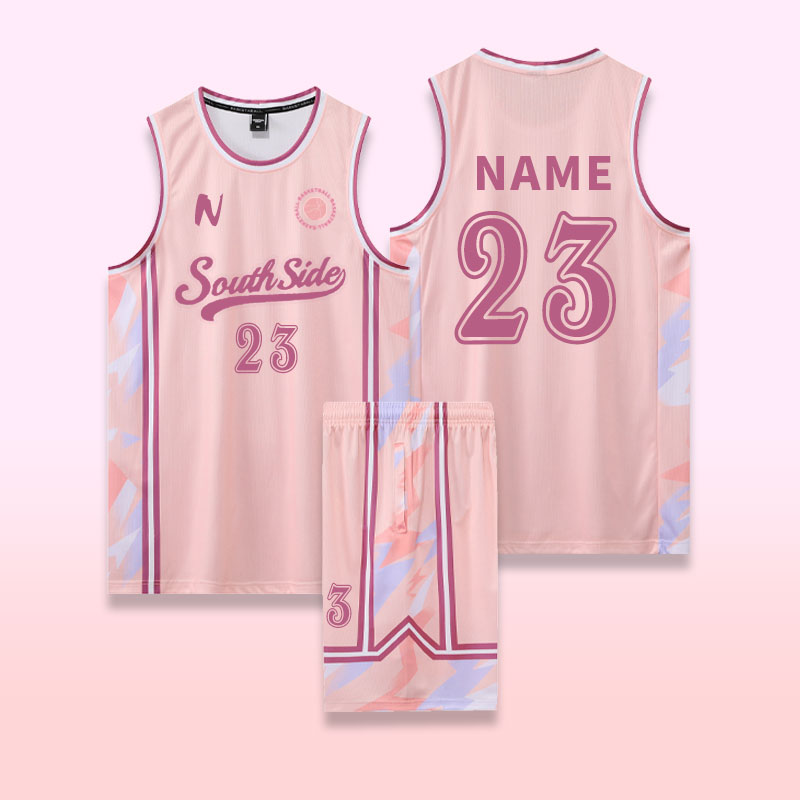 Basketball uniforms suit printed pink girls' jerseys summer students boys training vest competition team uniforms printed