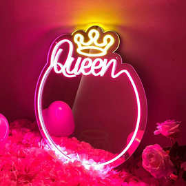 LED霓虹灯 亚克力镜面装饰灯创意化妆镜子氛围灯发光补光镜