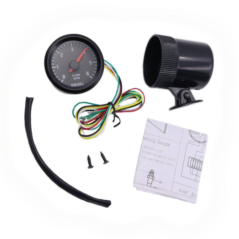 Cross-Border Hot-Selling 2-Inch 52mm Diesel Vehicle Tachometer 0-6000Rpm 12V Car Instrument Modification Gauge