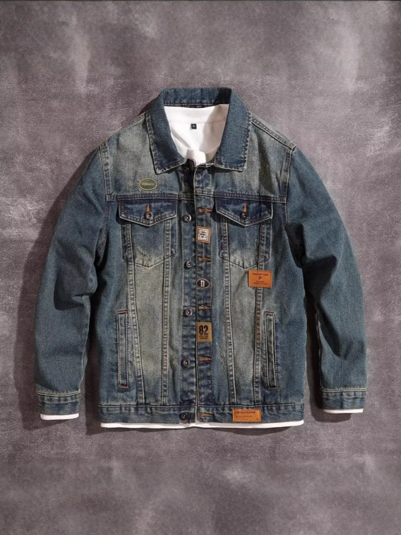 Herramientas, chaqueta de vaqueros masculina transfronteriza, suministro de Amazon, moda suelta, moda guapo, chaqueta de vaqueros de locomotora